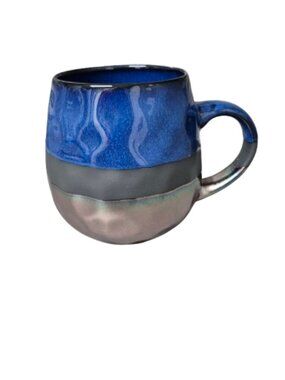 Potter's Corner Navy Blue, Black and Copper Ceramic Coffee Tea Mug Cup